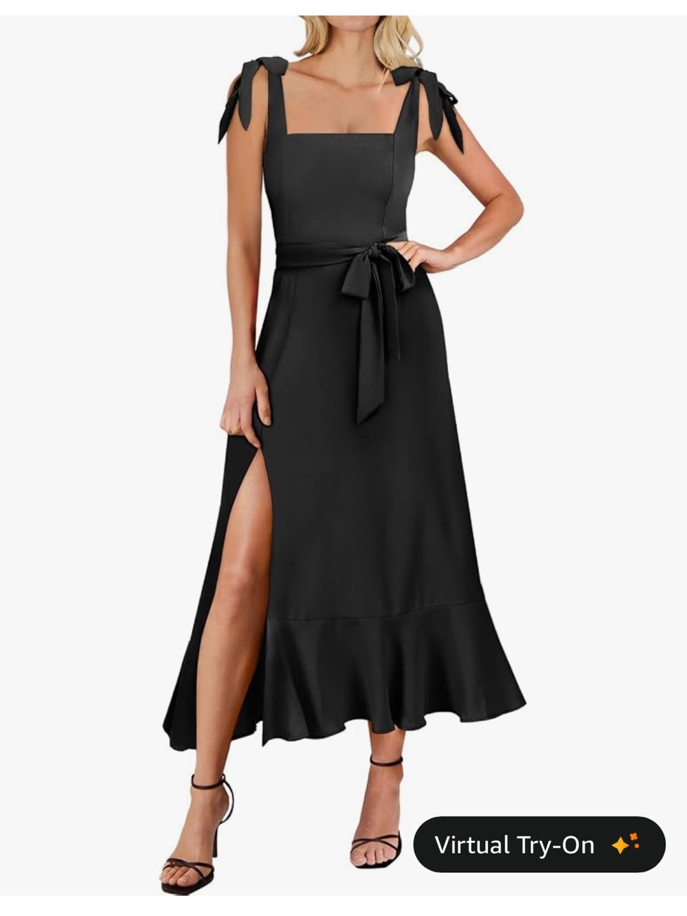 Black Tie-Shoulder Maxi Dress with Side Slit